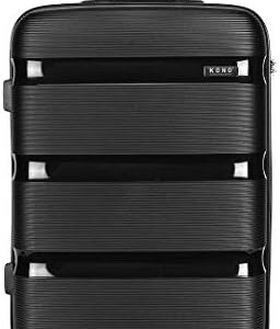 Kono 55x40x21cm Cabin Hand Luggage Hard Shell Travel Trolley 4 Spinner Wheels Lightweight Polypropylene Carry On Suitcase with TSA Lock 40L (Black)