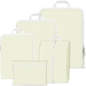 Compression Packing Cubes for Backpack,Suitcase Organiser Bags,Travel Packing Cubes Compression Set,Waterproof Travel Organiser Packing Bags,Packing Cubes for Suitcases Compression(Beige 5 Pack)