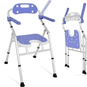 BQKOZFIN Foldable Shower Chair Folding Bath Chair with Arms & Back, Seat Height Adjustable, Suitable for Seniors with Safe Shower and Bath (White)