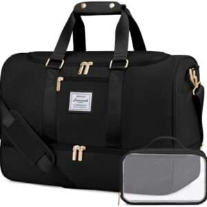 LOVEVOOK Travel Bag Gym Bag for Women, 50L Large Weekend Overnight Holdall Duffle Bags with Toiletry Bag, Shoe Compartment & Wet Pocket, Waterproof Cabin Hand Luggage Bag for Travel Sports, Black