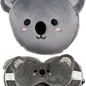Puckator Relaxeazzz Adoramals Koala Round Plush Travel Pillow & Eye Mask - Sleep Eye Mask Masks - Kids Travel Accessories For Sleeping Airplane - Flight Plane Neck Pillow Pillows