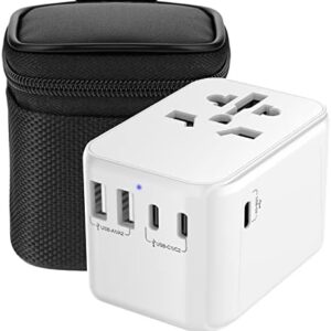 Universal Travel Adapter, Worldwide Travel Adapter with 2 USB A and 3 USB C Ports International Travel Plug Adapter with EU UK USA AU Plugs Power Socket Charger for Multi Countries