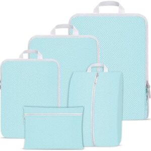 Compression Packing Cubes for Backpack,Suitcase Organiser Bags,Travel Packing Cubes Compression Set,Waterproof Travel Organiser Packing Bags,Packing Cubes for Suitcases Compression(Blue 5 Pack)