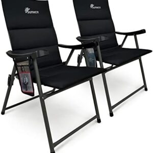 SUNMER Padded Garden Camping Chairs Foldable with Side Pocket, Holds up to 120kg, Lightweight 4kg per Chair, Outdoor Seat for Camping, Fishing, Relaxing - Black