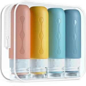 Gemice Silicone Travel Bottle, 4 Pack Portable Travel Containers Set LeakProof Refillable Squeezable for Lotion Liquid Shampoos, Soap and Toiletries (90ml)