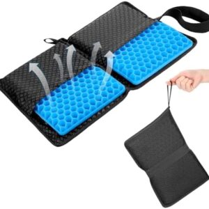 Gel Seat Cushion, Portable Travel Seat Cushion, Foldable Design for Pressure Relief - Portable for Office Chair, Travel, Car, Airplane, Wheelchair, Bleachers & Camping Accessories (Blue)
