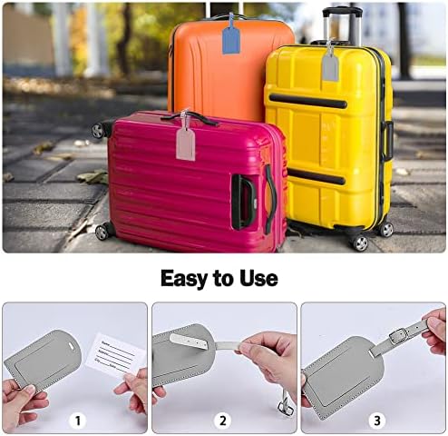 Luggage Tags, 6 Pcs Leather Baggage Labels Travel Luggage Tag with Name ID Card Suitcase Labels Tags for Luggage Bags Backpacks Cruise Waterproof Travel Accessories 6 Colors - Image 4