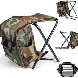 HumiLuft Backpack Chair, 2 in 1 Folding Camping Chair with Backpack Waterproof, Foldable Fishing Tackle Bag with Stool Seat 100kg Max, 10L Backpacking Fishing Stool for Hiking Picnic Travel