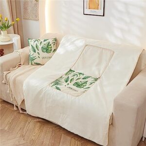 Surwin Pillow Blanket 2 in 1, Super Soft Travel Blanket and Pillow 2 in 1, Adult Kids Airplane Blanket Multifunctional Back Support Cushion for Rest Sofa Bed Office Chair (Green Leaves)