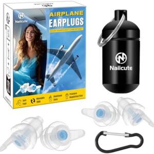 Naiicute Flight Ear Plugs, Pressure Equalizing Earplugs for Flying, Prevent Ear-Pain & Noise Reduction 25 dB, Reusable Soft Silicone Earbuds, Airplane Travel Essentials - 2 Sizes Fit All Ear-Canal