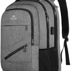 MATEIN Laptop Backpack, 17 Inch College Backpack for High School, Large Travel Rucksack Water Resistant Laptop Bag Business Work with USB Charger Port, Anti Theft TSA Rucksack for Men Women, Grey