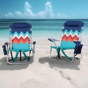 ALPHA CAMP Folding Beach Chair, Lightweight Camping Chair, Portable Backpack Beach Camp Chair, Set of 2 with 4 Position Classic Lay Flat for Outdoor, Beach, Camping and Travel, Wave Blue