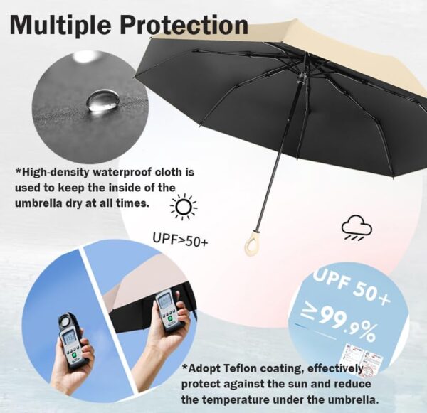 erised's bifrost Ring Handle Compact Folding UV Small Umbrella Blocking UV Protection 99.9% Coating Layer Fabric/Car/Travel Backpack/Lightweight Portable/Rain Sun Anti UPF 50/Men Women Kids - Image 5
