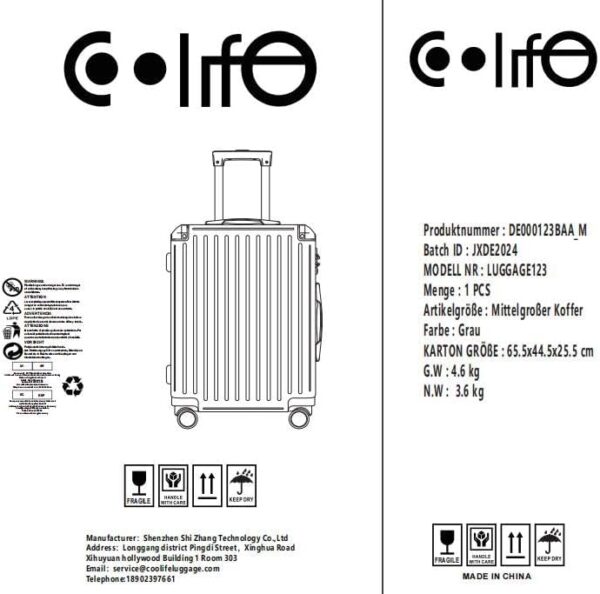 COOLIFE Suitcase Trolley Carry on Hand Cabin Luggage Hard Shell Suitcase Lightweight ABS Material with TSA Lock Telescopic Handle and 4 Dual Spinner Wheels (Grey, 24 Inch) - Image 8