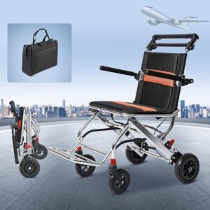 Wheelchairs Lightweight Folding Wheelchair Portable Travel Wheelchair with Hand Brake,Alloy Ultra light Transport Wheelchair -Trolleys for Adults Elderly Aircraft Travel,Support 220LbsI(with Bag)