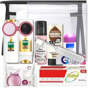 Fabylz Mart Travel Size Toiletries Essentials Women Mini Set Miniature for Vacation, Holidays, Hospital Maternity | Clear Travelling Bag | Airport Security Approved