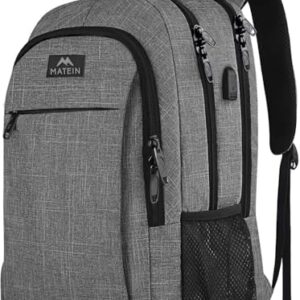 MATEIN Travel Laptop Backpack, Work Bag Lightweight Laptop Bag with USB Charging Port, Anti Theft Business Backpack, Water Resistant School Rucksack Gift for Men and Women, Fits 15.6 Inch, Grey