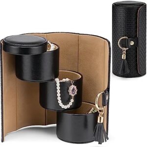 Vlando Jewellery Box Travel Accessory Storage Organizer Roll Small Faux Leather Travel Jewellery Box for Rings, Earring, Necklaces