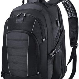 Laptop Backpack, Extra Large 17 Inch Business Travel Rucksack with USB Charging Port Earphone Hole, Durable Water Resistant Work Computer Backpack College/High School Bags for Men/Women/Boys, Black