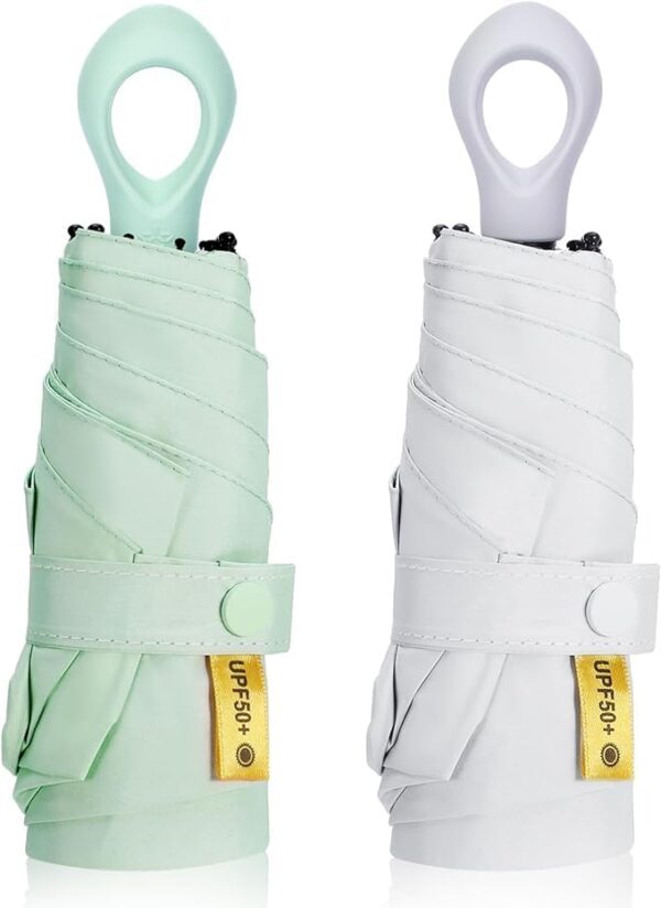 2pcs Mini Sun Travel Umbrella umbrella for sun protection UPF 50 UV Ring handle Blocking Stormproof Foldable Travel Umbrella Mini, Lightweight Small Portable Backpack Rain Sun(B)