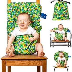 The totseat Portable Travel High Chair (Multi-Coloured Jungle Design) | Toddler High Chair Seat Cover (6-30months) | Washable, Adjustable, Convenient, Safety | Cloth Chair Harness