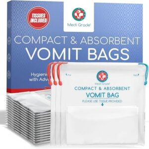 Medi Grade Absorbent Sick Bags for Car Travel, Boat or Plane, Pack of 22 - Leakproof Travel Sickness Vomit Bags with Zero Odour – No-Mess Travel Sick Bags for Kids Turn Vomit to Gel, 750ml/Sick Bag