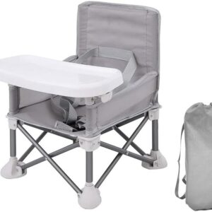 LADIDA Foldable Baby Travel Seat Booster Toddlers Dining Seat Removable Tray with Travel Bag Portable Folding Booster Feeding Chair for Children Toddlers Infants, Gray 308