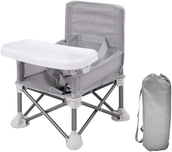 LADIDA Foldable Baby Travel Seat Booster Toddlers Dining Seat Removable Tray with Travel Bag Portable Folding Booster Feeding Chair for Children Toddlers Infants, Gray 308
