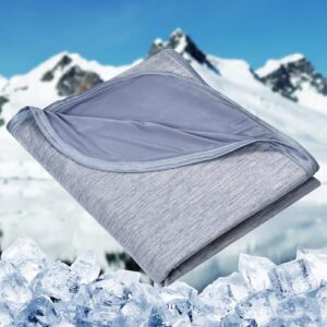 HOMFINE Cooling Blanket for Night Sweats - Cool Blanket Throw with Q-max>0.45 Double-sided Cooling Fiber Lightweight Soft Blanket for Summer Absorb Heat and Stay Cool, Blue, 150x200cm