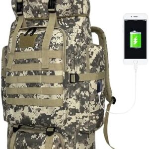 Hiking Backpack, 80L Camping Military Tactical Backpack with USB Charging Port, Waterproof Large Travel Daypack Outdoor Molle Rucksack for Men Women