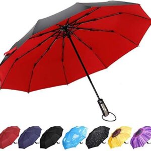 YumSur Compact Umbrella - Travel Folding Umbrella Fast Drying, Windproof Reinforced Frame, Automatic Open & Close, Double Canopy, Lightweight 10 Ribs Umbrella for Men, Women, Children