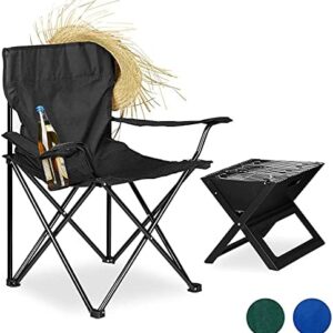 Vencier Folding Camping Chair – Outdoor Portable Garden Chair, Lightweight Design Lounger Seat with Cup Holder – Ideal for Summer to go Beach, Sun Bathing, Fishing, Parties, Trips and BBQs (Black)
