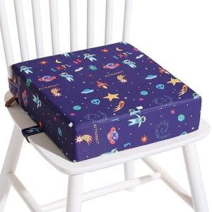 TOTIDYH Toddler Booster Seat for Dining Chair, PU Non-Slip Kids Travel Dining Chair Booster Seat for Toddlers Dining Table Boosters Cushion Toddler for Dining Chairs with 2 Straps(Star Astronauts)