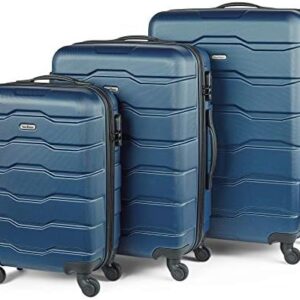 VonHaus Suitcase Set, Navy 3pc Lightweight Wheeled Luggage, ABS Plastic Carry On or Check in Travel Case, Durable Hard Shell w/ 4 Spinner Wheels, Built in Lock & Handle, Small/Medium/Large Holdall