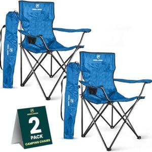 Green Haven Folding Camping Chair - Blue Lightweight Picnic Chair w/Cup Holder, 600D Polyester & Rip Stop, Heavy Duty Steel Frame Arm Portable Comfy for Outdoor Camping