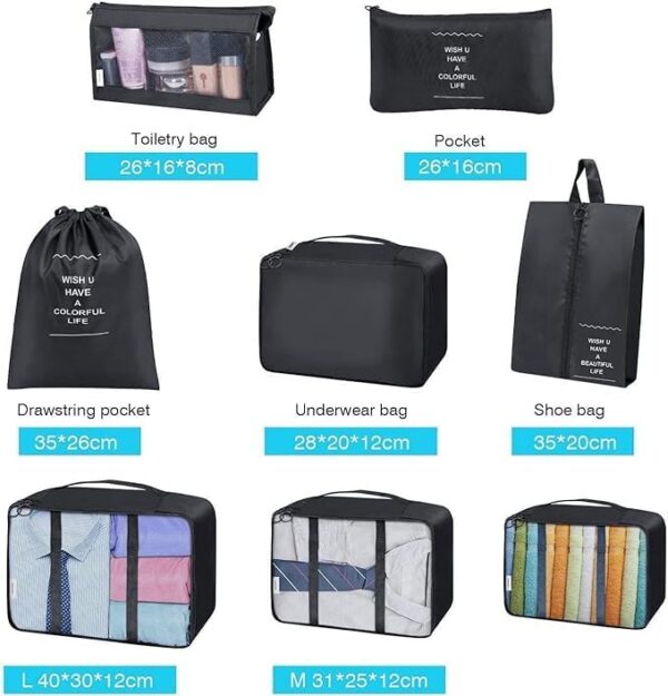 Packing Cubes for Suitcase, 8 PCS Travel Luggage Packing Organizers Waterproof Travel Essentials (Dark Black) - Image 5