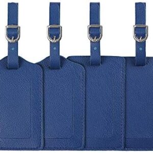 Luggage Tags, Microfiber Leather Personalized Suitcase Tag Set Luggage id Tags Labels Travel Accessories-Set of 4(Blue)