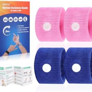 MEIYYJ Travel Sickness Bands Adult Motion Sickness Bands for Kids Cruise Travel Essentials Anti Sickness Wristbands for Pregnancy Women, 2 Pairs (Pink,Blue)
