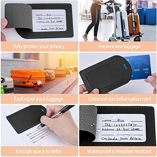 Luggage Tags, 6 Pcs Leather Baggage Labels Travel Luggage Tag with Name ID Card Suitcase Labels Tags for Luggage Bags Backpacks Cruise Waterproof Travel Accessories 6 Colors - Image 5