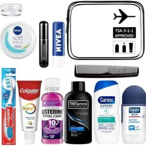 Mens Travel Toiletries Set-Travel Essentials, Holiday Essentials for Vacation, Hospital Stay, Camping, Overnight Stay-Airport Security Approved, Travel Bottles for Toiletries