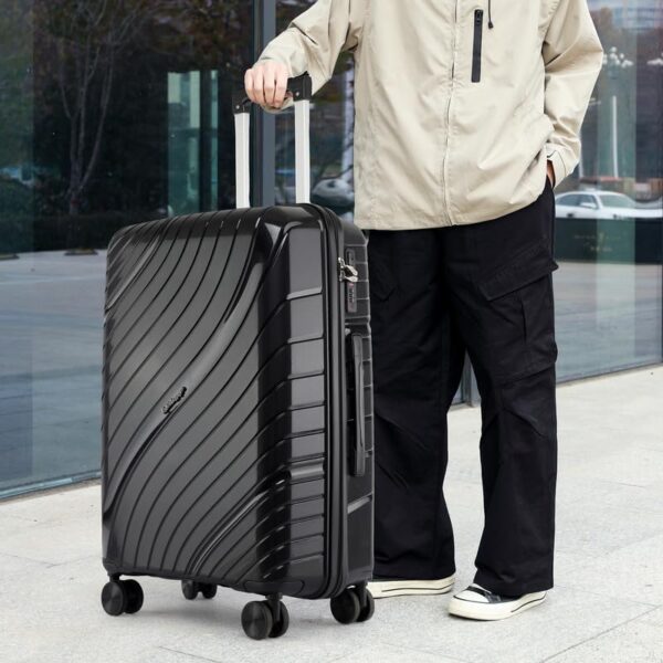 20 Inch Cabin Suitcase 100% Polypropylene Hard Shell with Aluminium Trolley Handle, Real TSA Secure Lock 3 Digit 360° Smooth Wheels Lightweight Suitcase|Black - Image 9