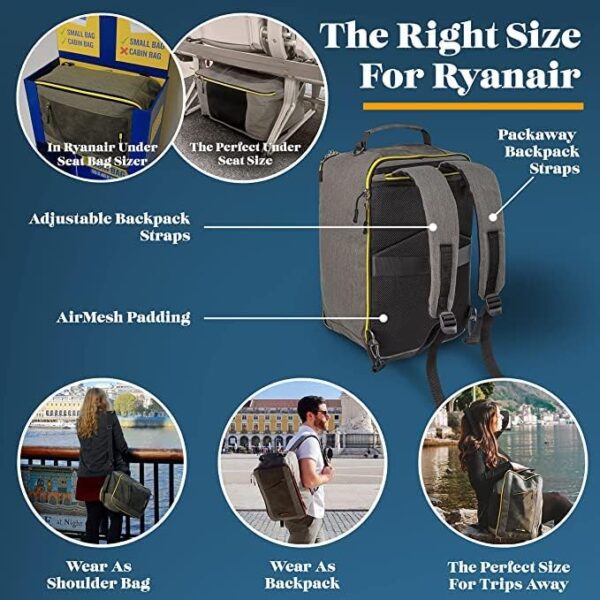 Cabin Max Manhattan 20L Underseat Backpack - 40x20x25 for Ryanair Cabin Bag with Padded Tech Pocket, Lockable Compartment & Versatile Straps - Stylish Travel Companion for Airlines - Image 6