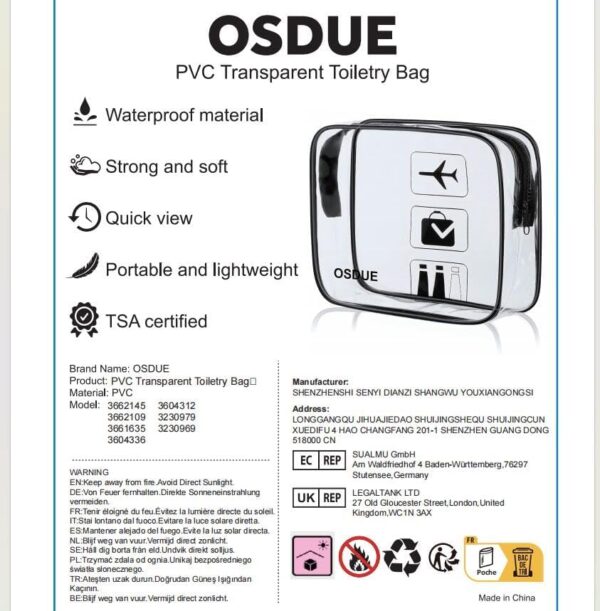 OSDUE 2-Size Clear Travel Bags, TSA Approved with Zippers for Airport Security, Portable Waterproof Cosmetic Bags for Women and Men - Image 10